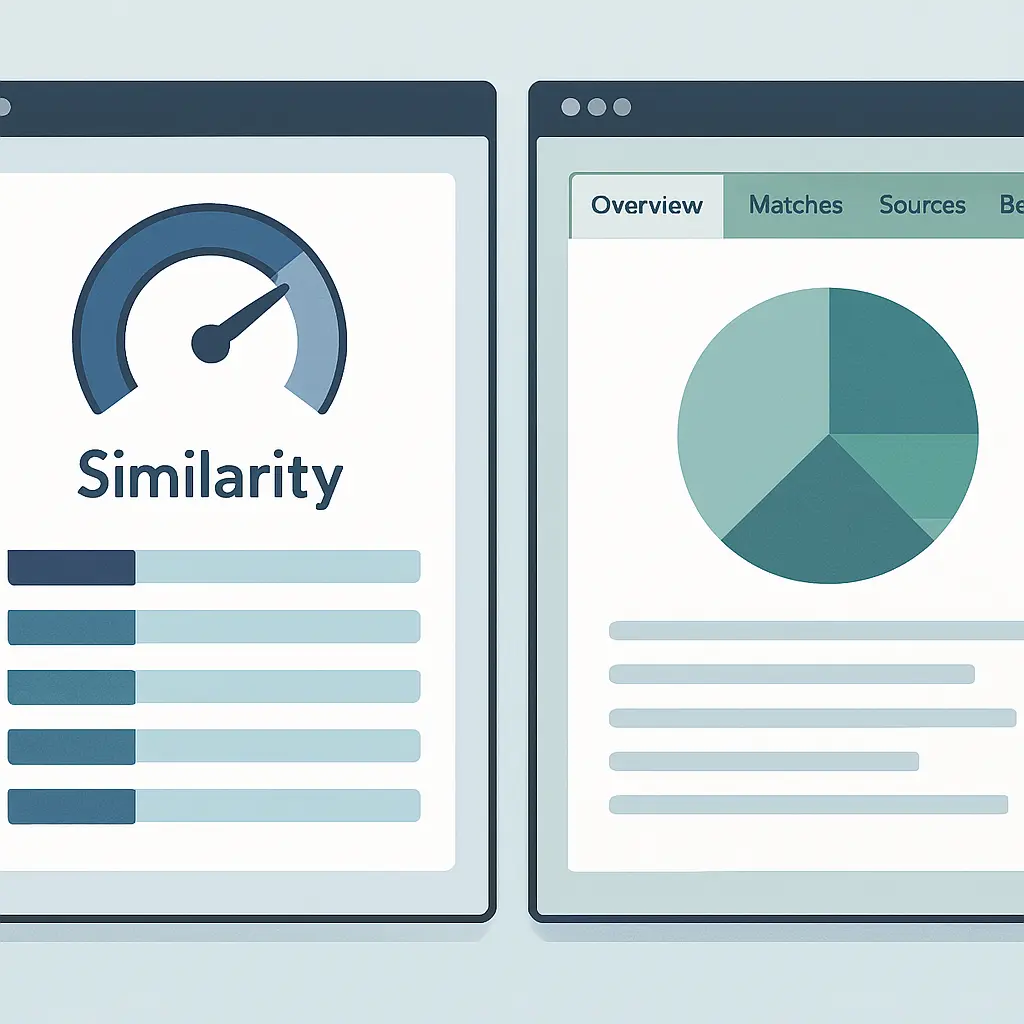 Comparativa visual de los informes de similitud de Turnitin y Compilatio en dos paneles paralelos
