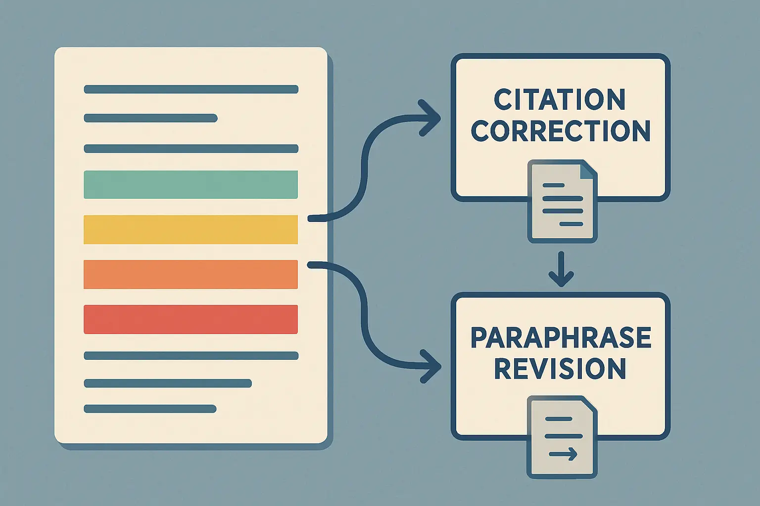 Diagrama del flujo de revisión de originalidad de un TFG: del informe de similitud a la corrección de citas y paráfrasis