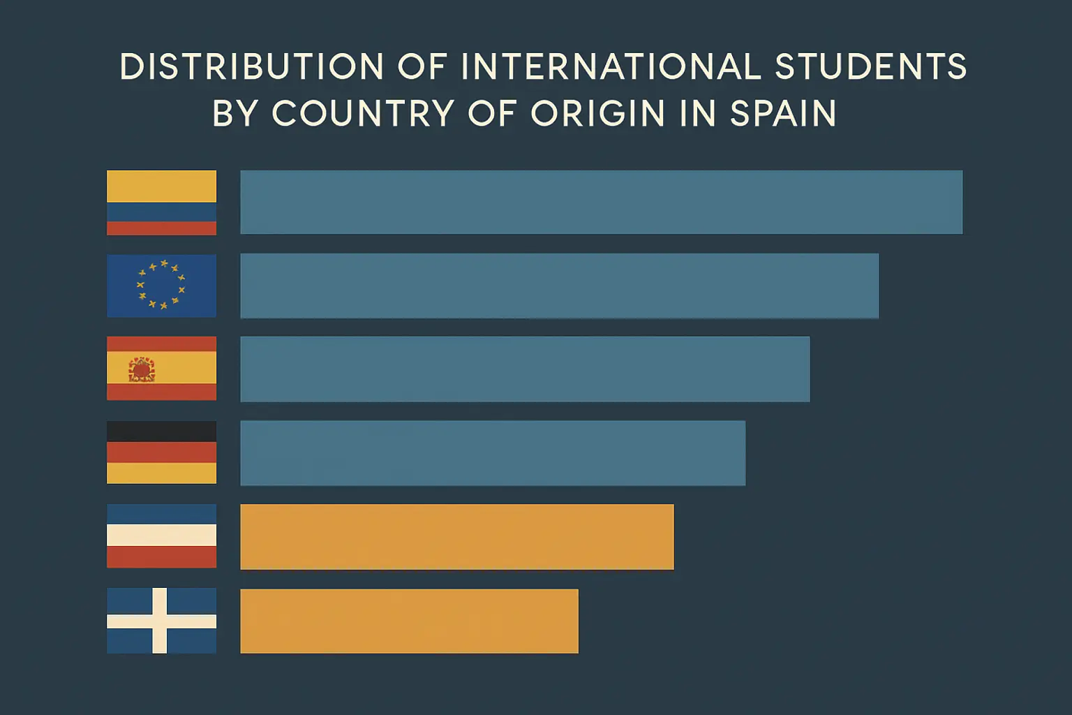 Gráfico de barras con los principales países de origen de los estudiantes internacionales en universidades españolas en 2026