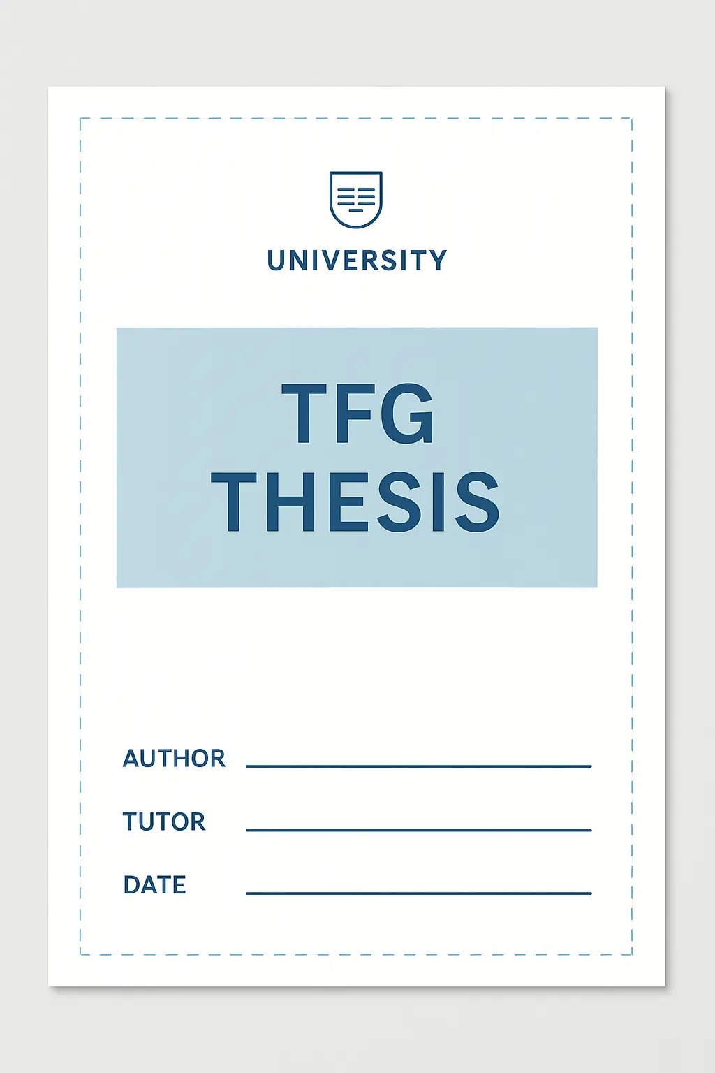 Modelo de portada de TFG en Word con elementos obligatorios: logo universitario, título, autor, tutor y curso académico