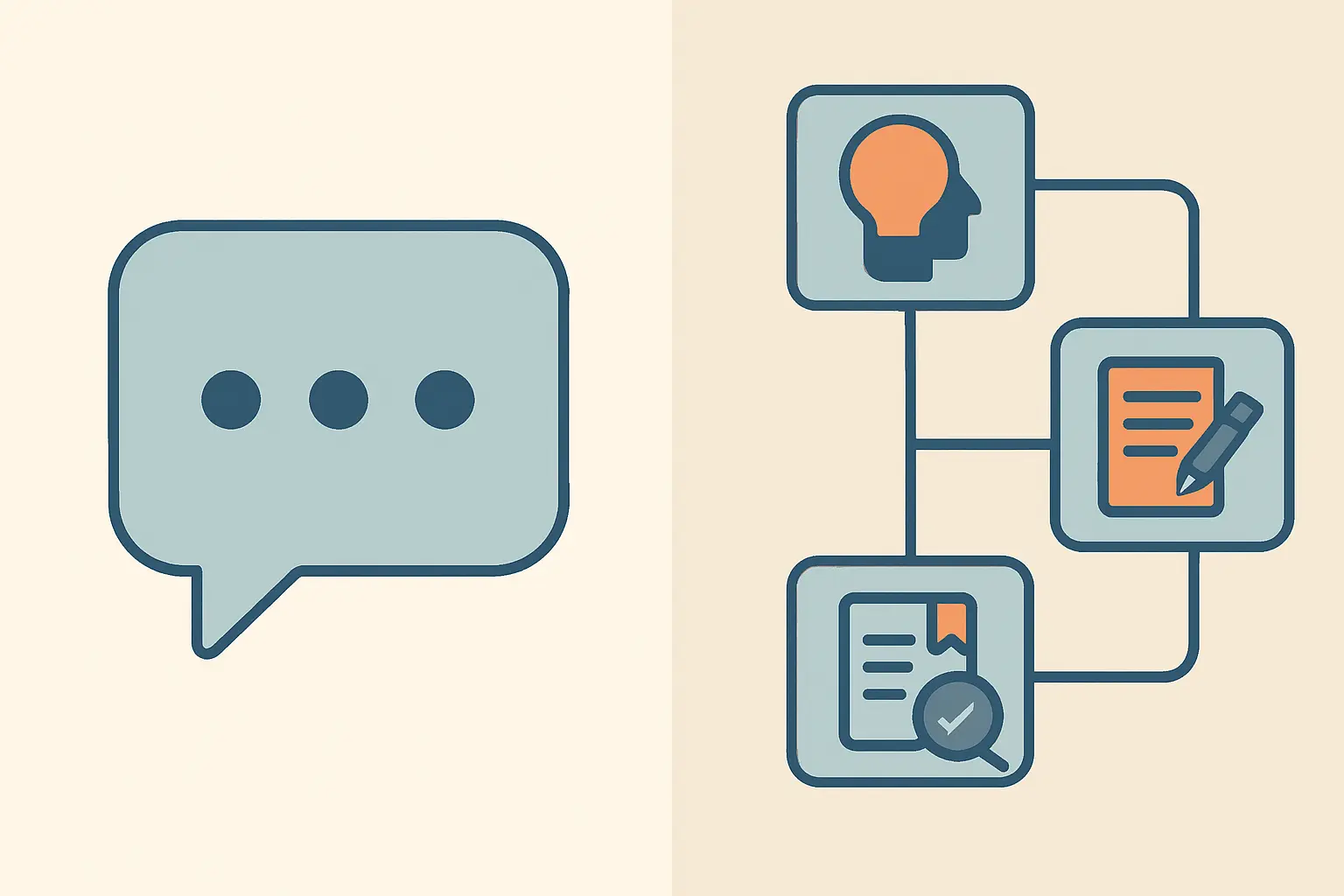 Comparación visual entre un chatbot genérico y un asistente de escritura académica especializado por fases