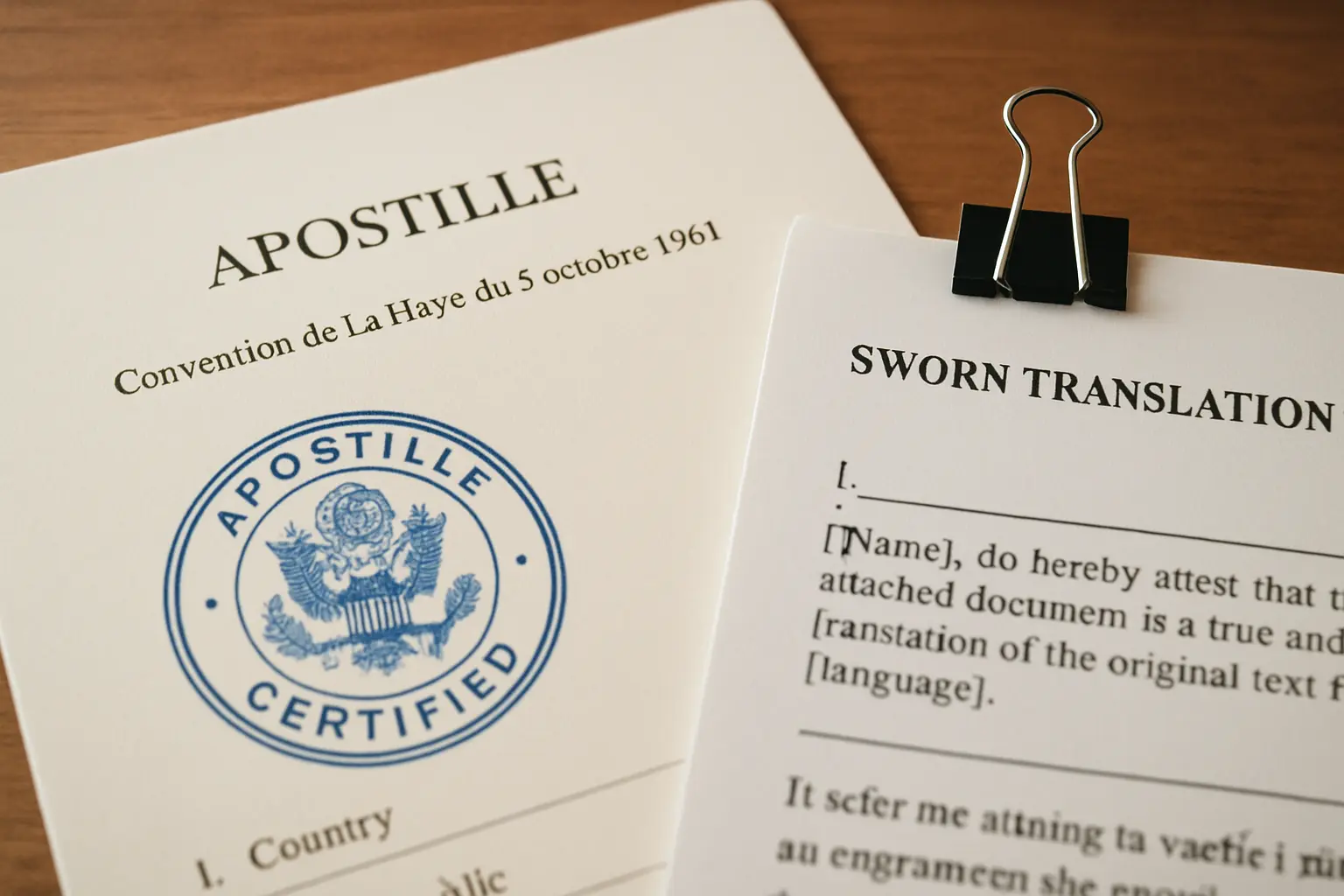 Traducción jurada y apostilla adjuntas a un título universitario extranjero
