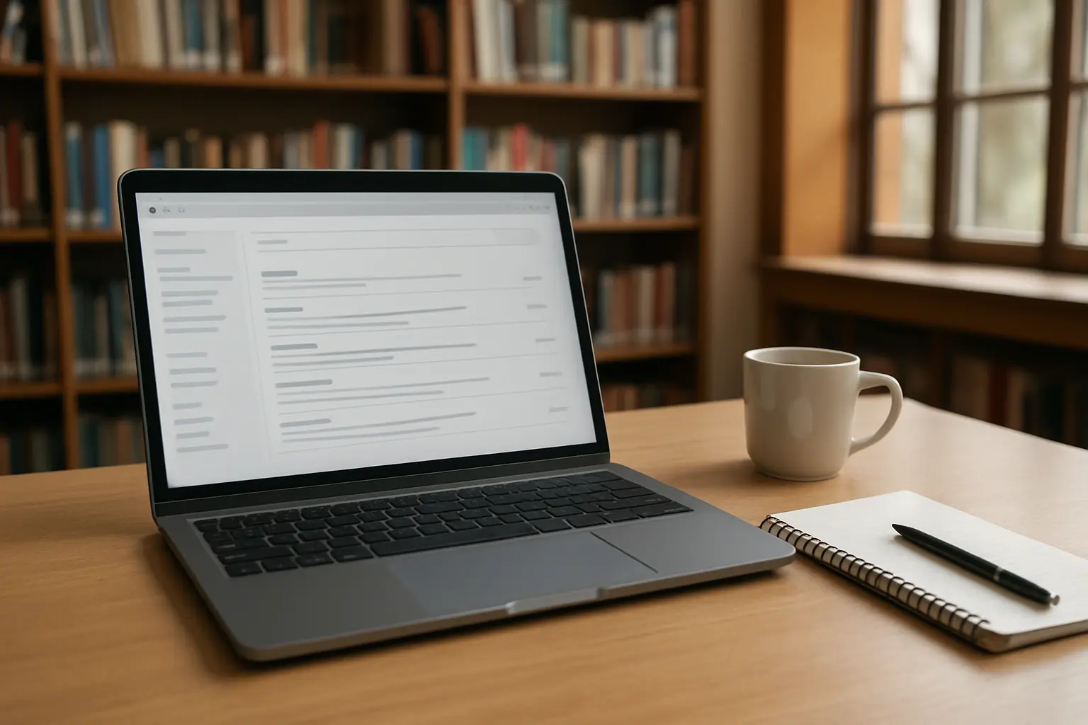 Estudiante buscando artículos científicos en una biblioteca digital de acceso abierto en español