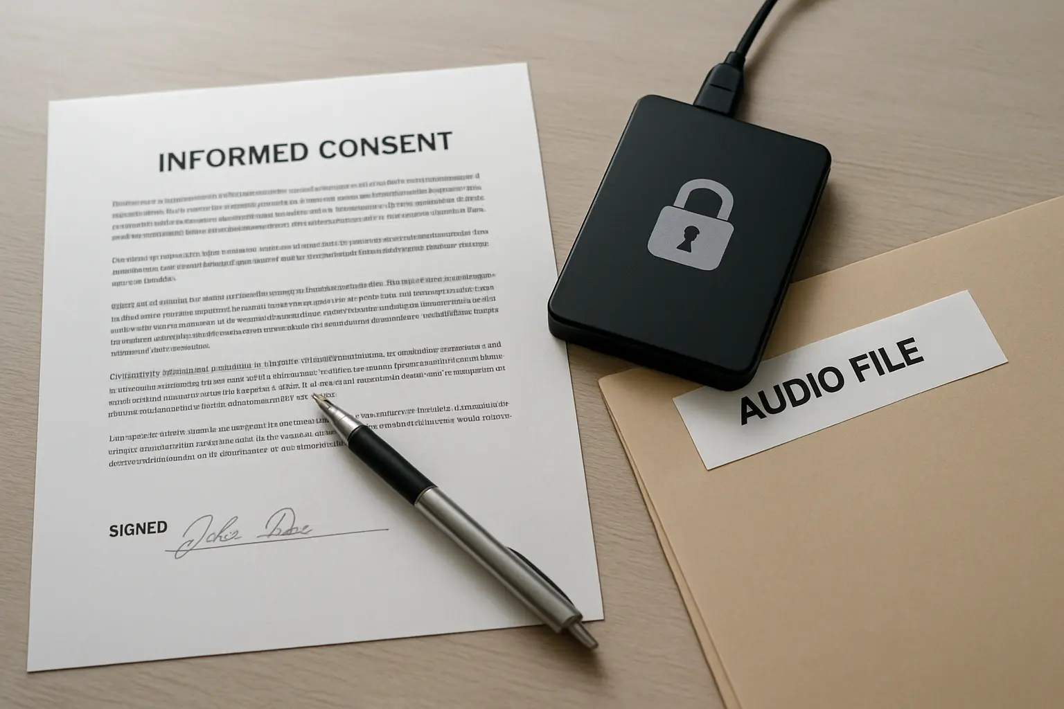Consentimiento informado firmado y grabación anonimizada guardada de forma segura