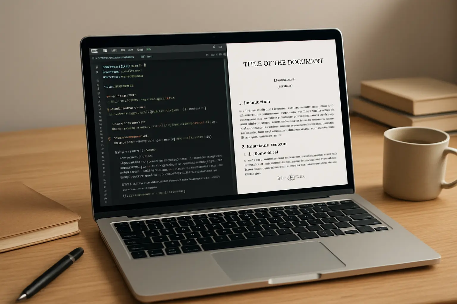 Editor de LaTeX en Overleaf junto a la vista previa del documento del TFG