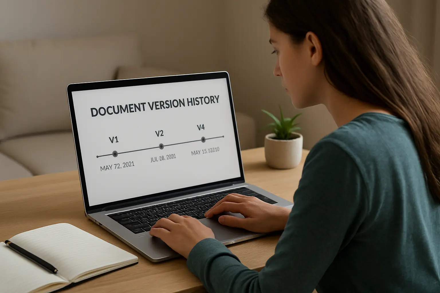Estudiante revisando el historial de versiones de su documento como prueba de autoría original