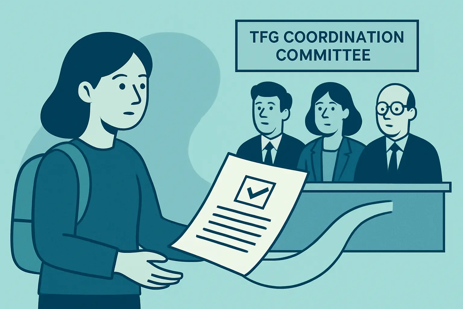 Estudiante universitario reunido con su tutor revisando el planteamiento del TFG en un despacho