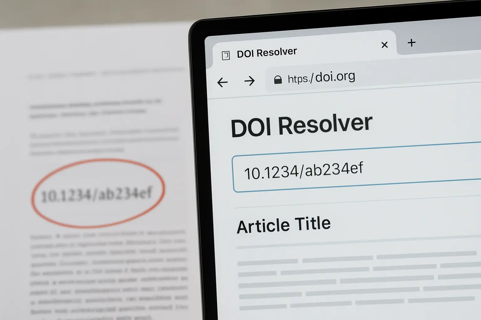 Pantalla con un DOI que no resuelve al artículo indicado en la referencia