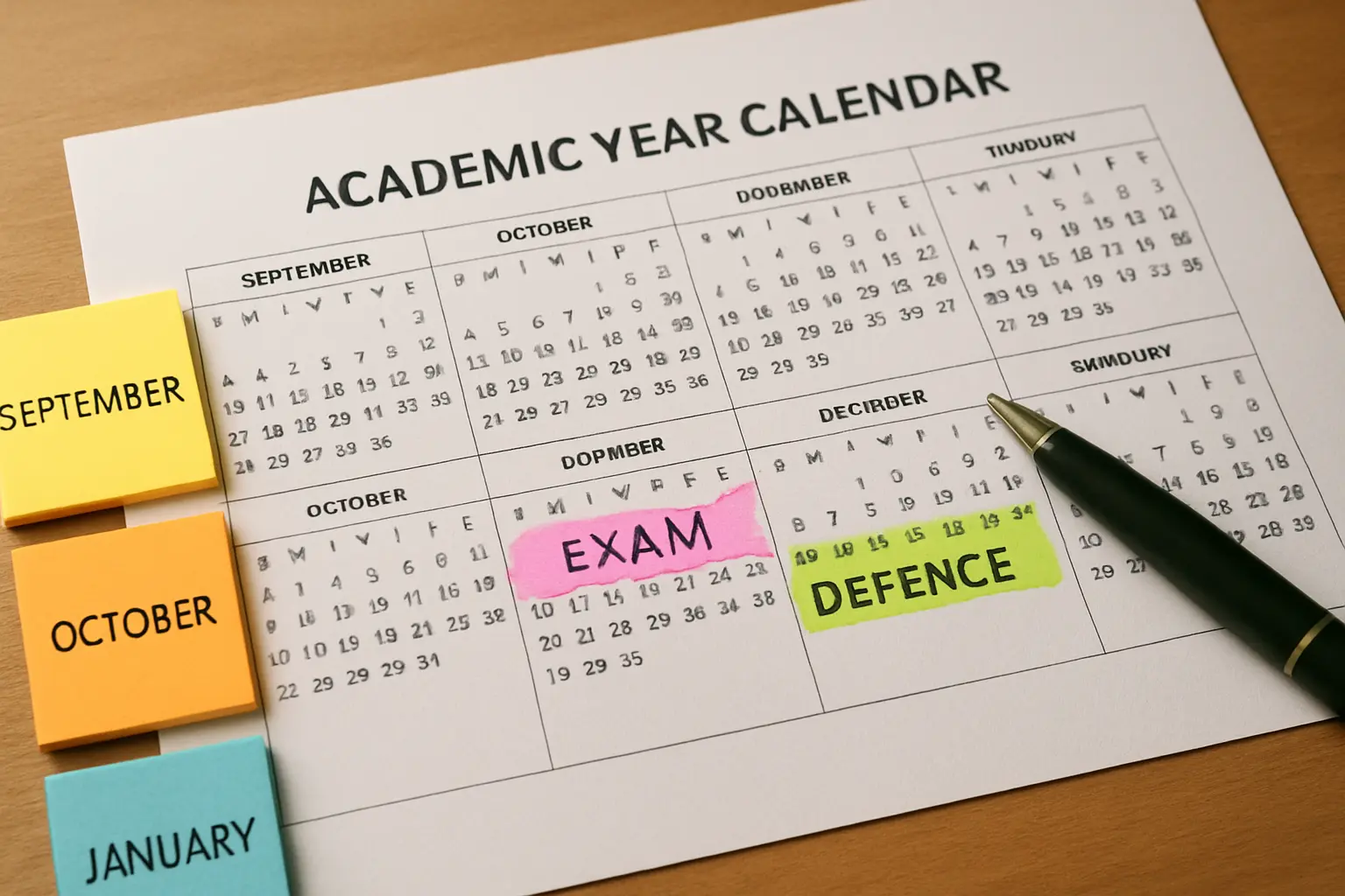 Calendario académico con las fechas de las convocatorias ordinaria y extraordinaria marcadas