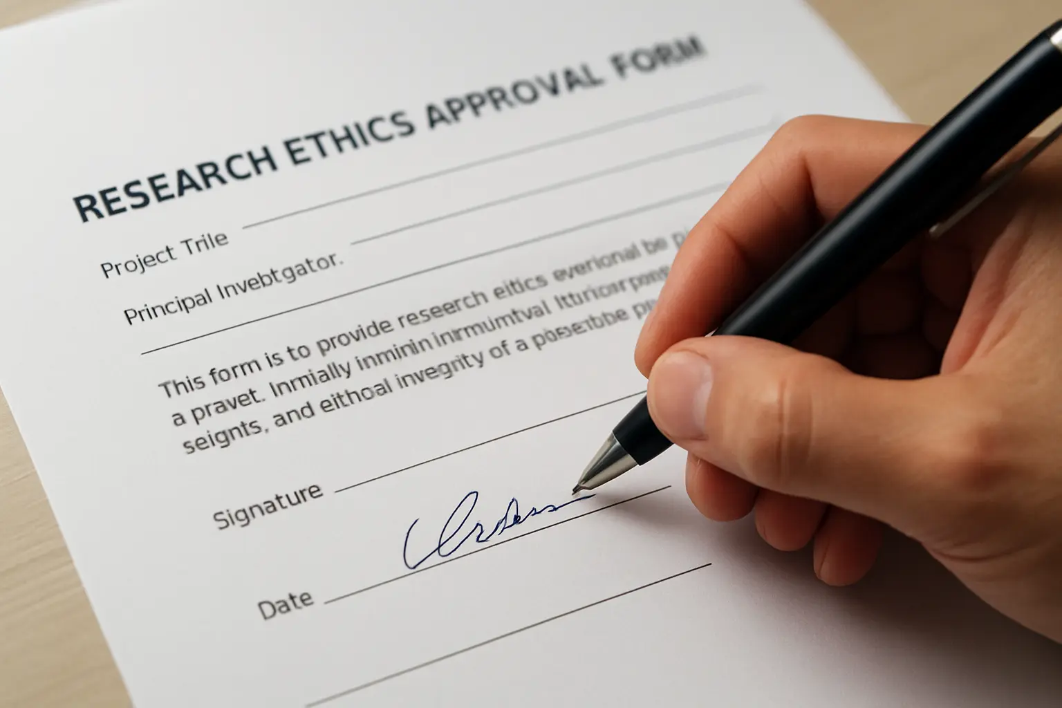 Formulario de aprobación de un comité de ética siendo firmado