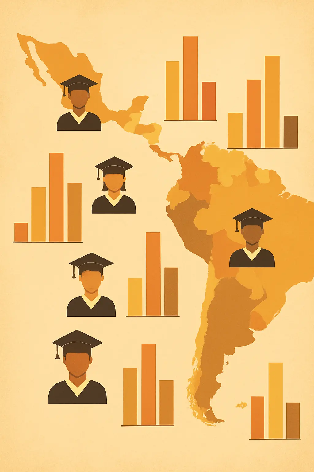 Mapa de América Latina con representación visual de la matrícula universitaria por país