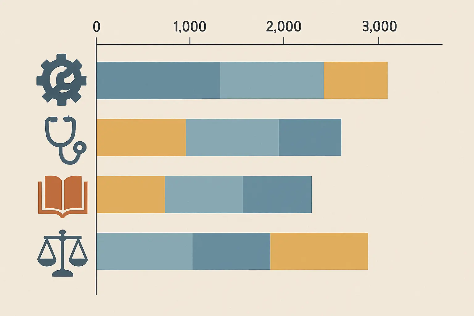 Gráfico comparativo de rangos de palabras de un TFG según la rama de conocimiento