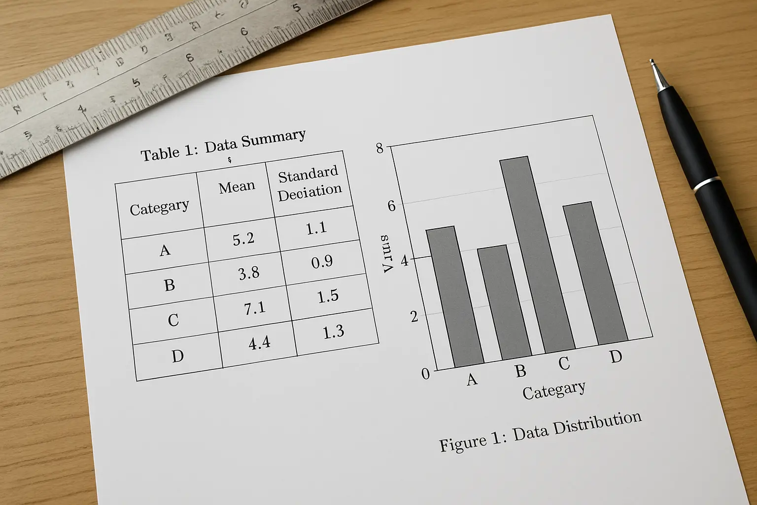 Página de un TFG con una tabla de datos y una figura de barras bien presentadas