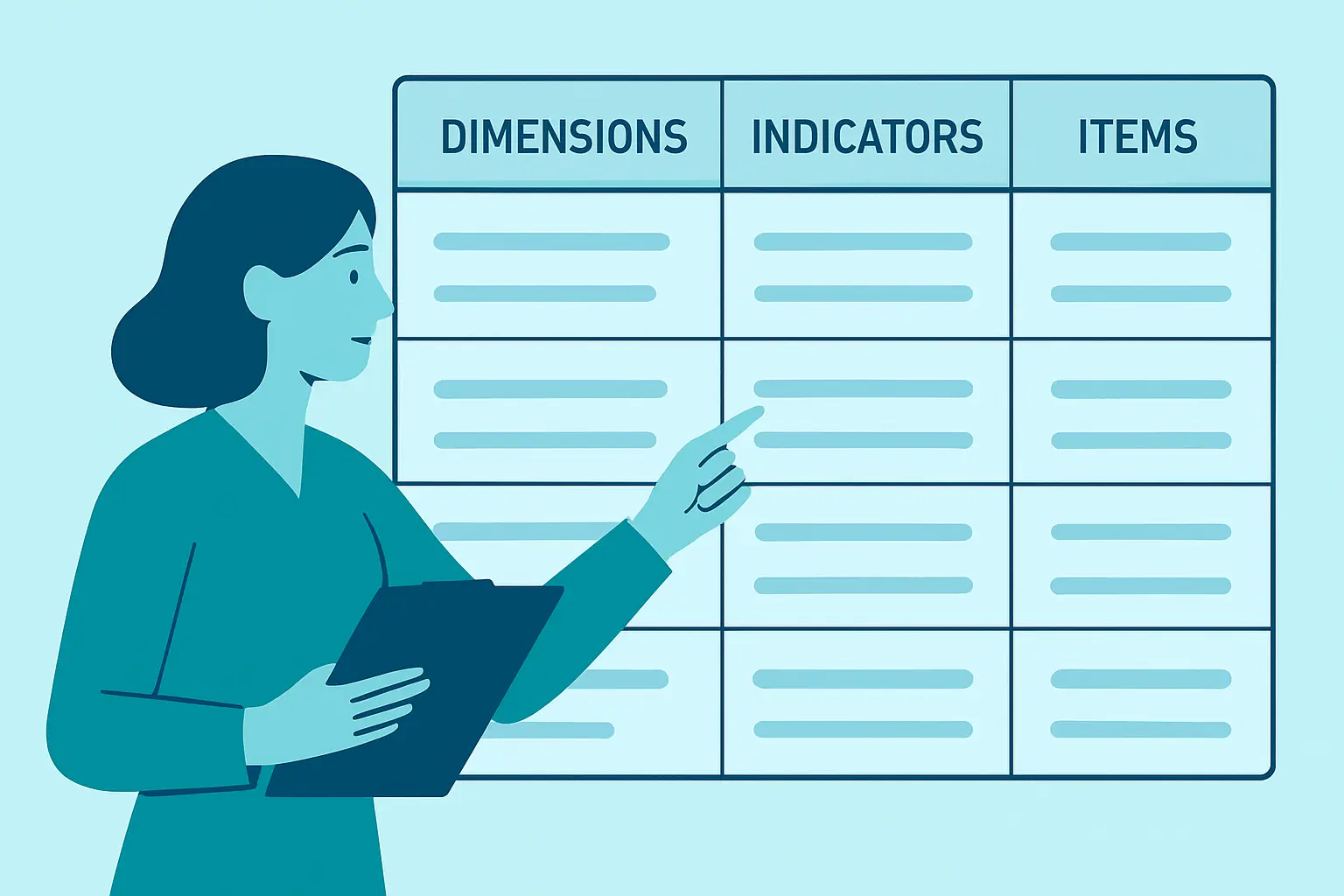 Tabla de operacionalización de variables mostrando dimensiones, indicadores e ítems