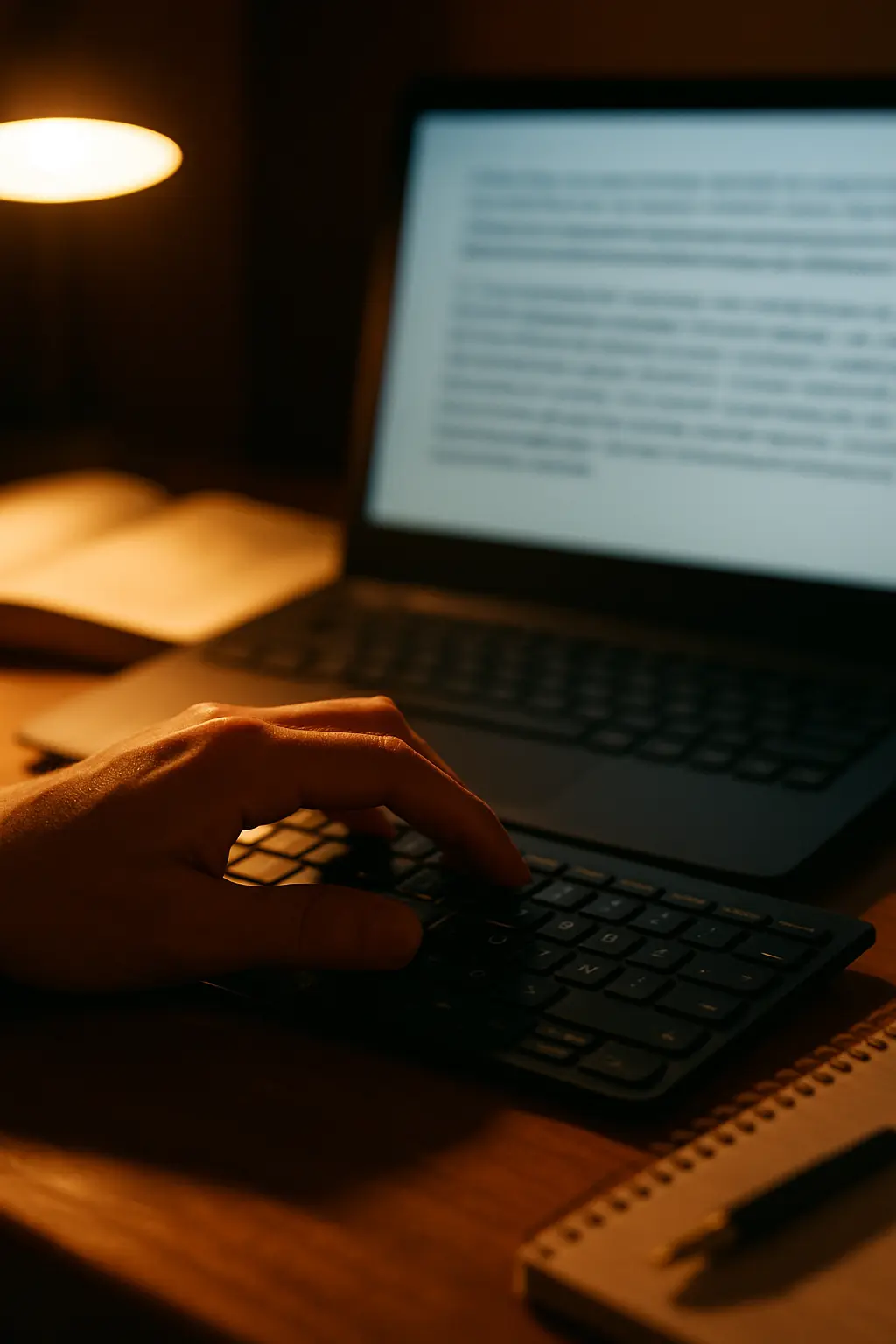 Estudiante escribiendo un prompt académico en un teclado para pedir ayuda de IA con su tesis