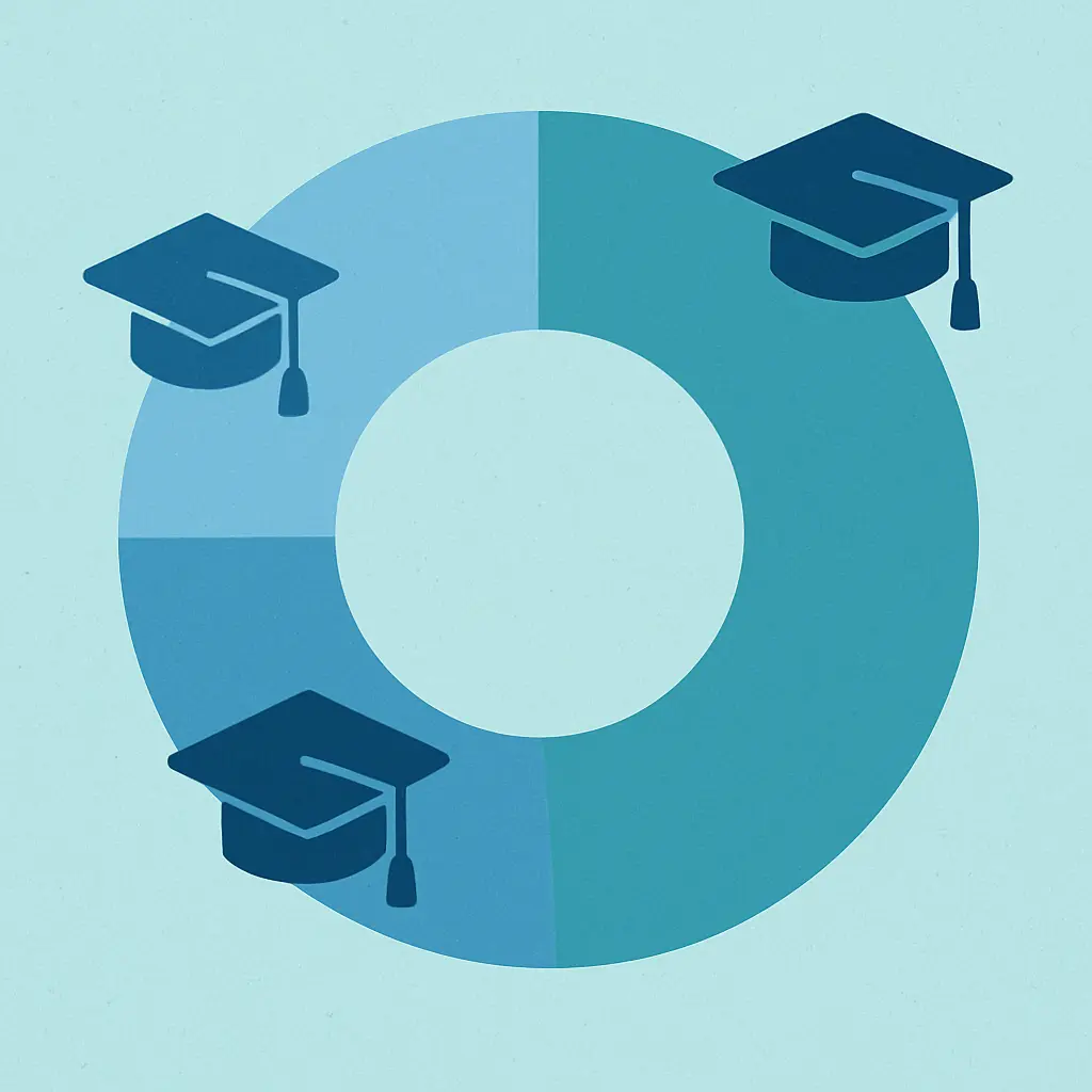 Gráfico circular mostrando la distribución de estudiantes universitarios en España entre grado, máster y doctorado en el curso 2024-2025