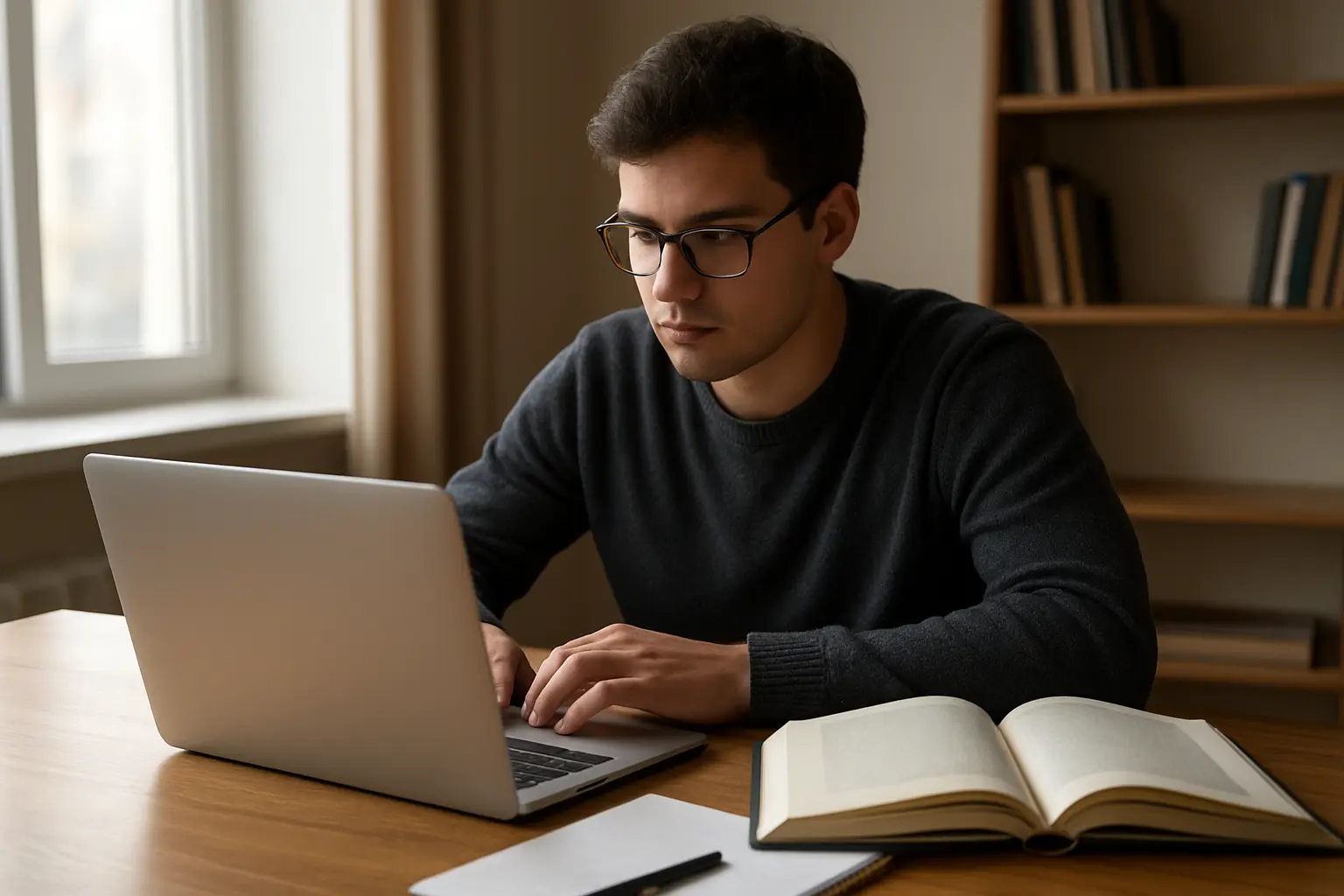 Estudiante consultando el reglamento de su facultad para confirmar qué norma de citación debe usar en su tesis