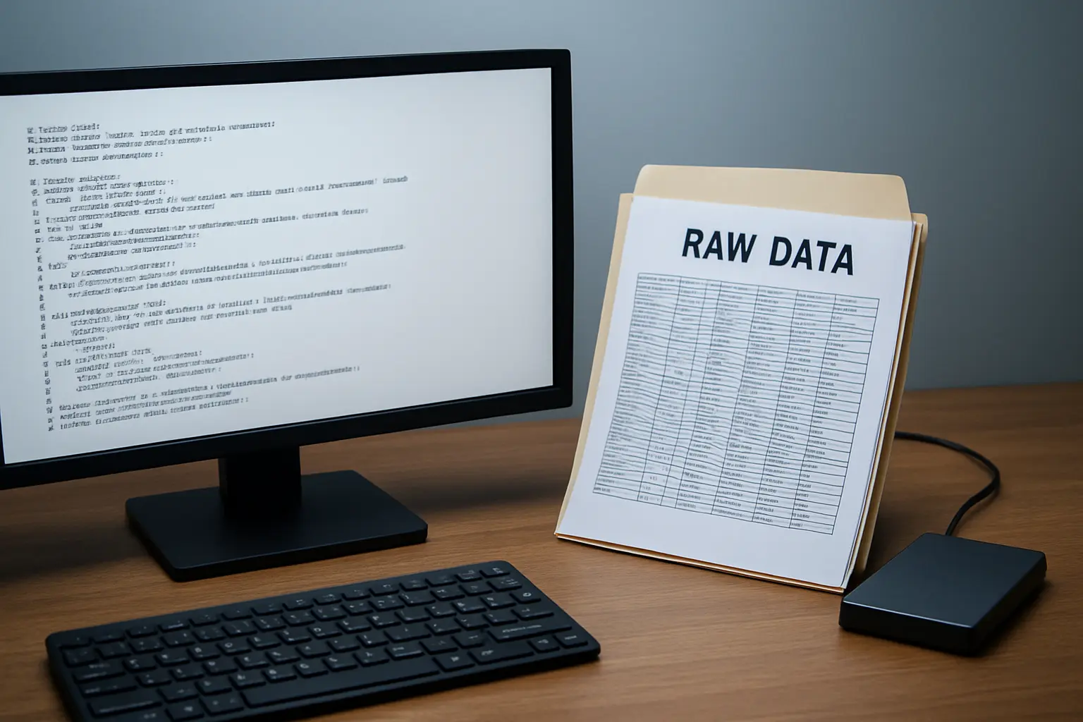 Pantalla con un archivo de comandos de análisis estadístico junto a una carpeta rotulada con los datos originales