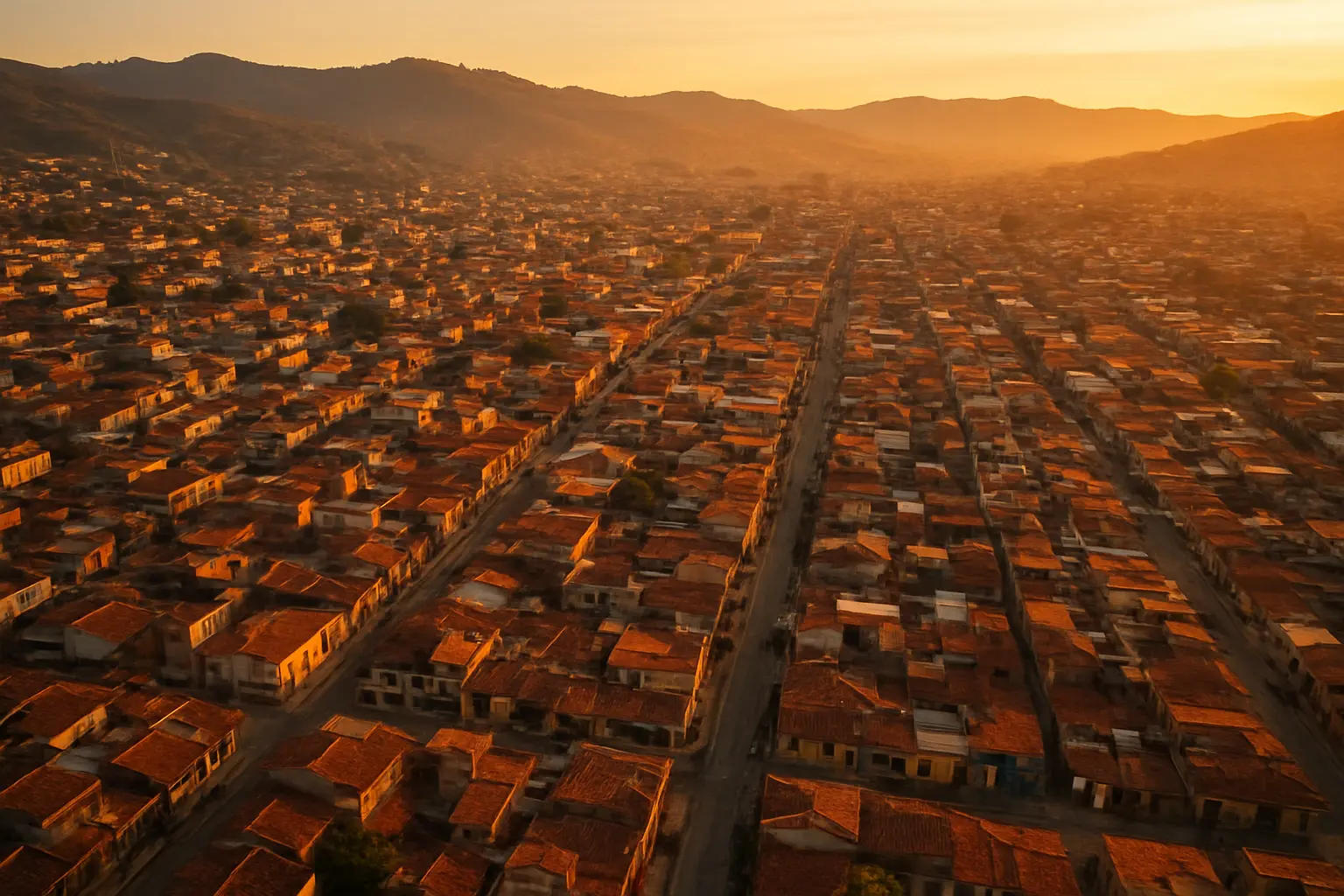 Vista aérea de un barrio urbano colombiano que representa la población objetivo de un estudio