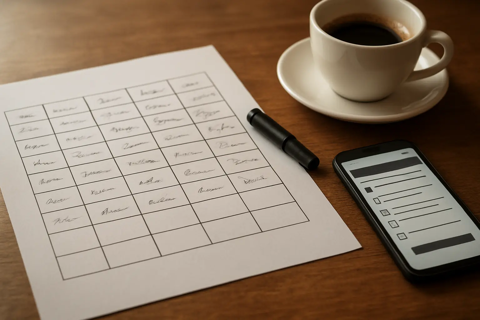 Cuaderno con una tabla que cruza objetivo específico, fase, técnica, muestra y análisis para la metodología de un trabajo de grado de mercadeo