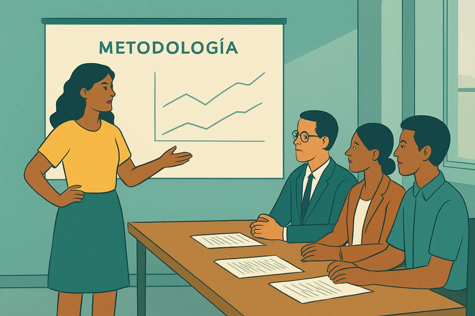 Estudiante sustentando el capítulo metodológico de un estudio cuasiexperimental ante el comité
