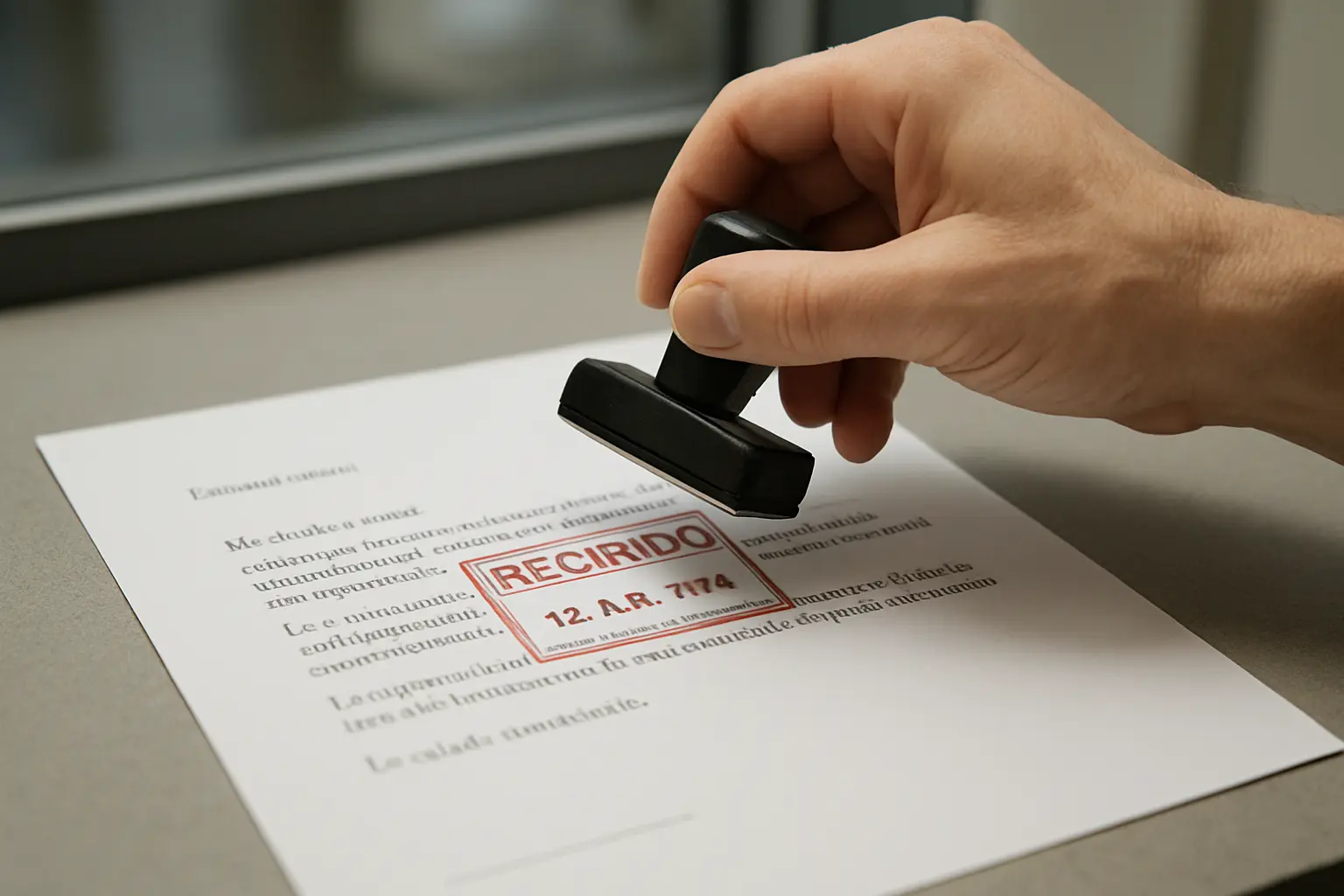 Sello de radicado con fecha sobre una solicitud impresa