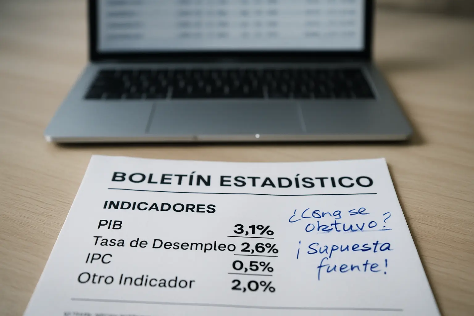 Boletín estadístico impreso con cifras subrayadas y notas al margen