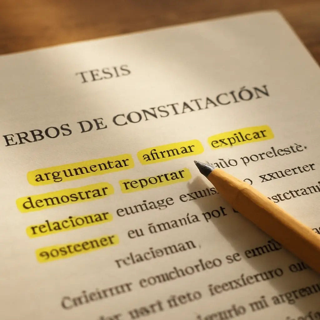 Página de un trabajo de grado con verbos de cita subrayados