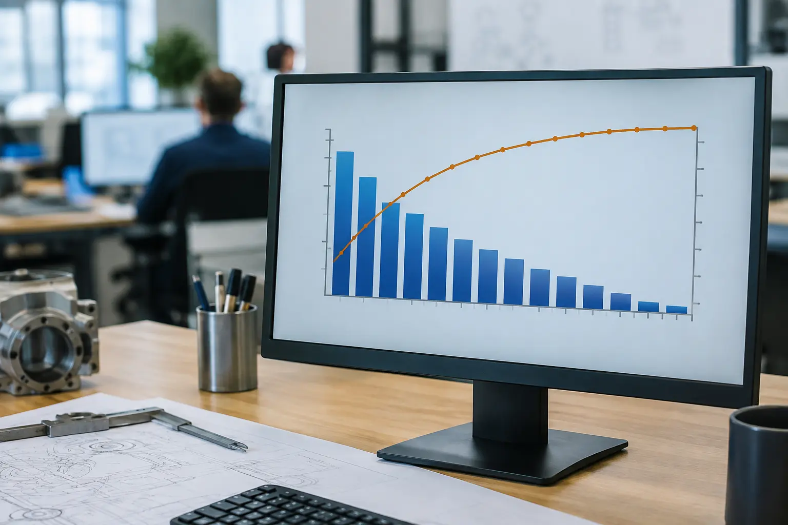 Pantalla mostrando un diagrama de Pareto de causas de defectos