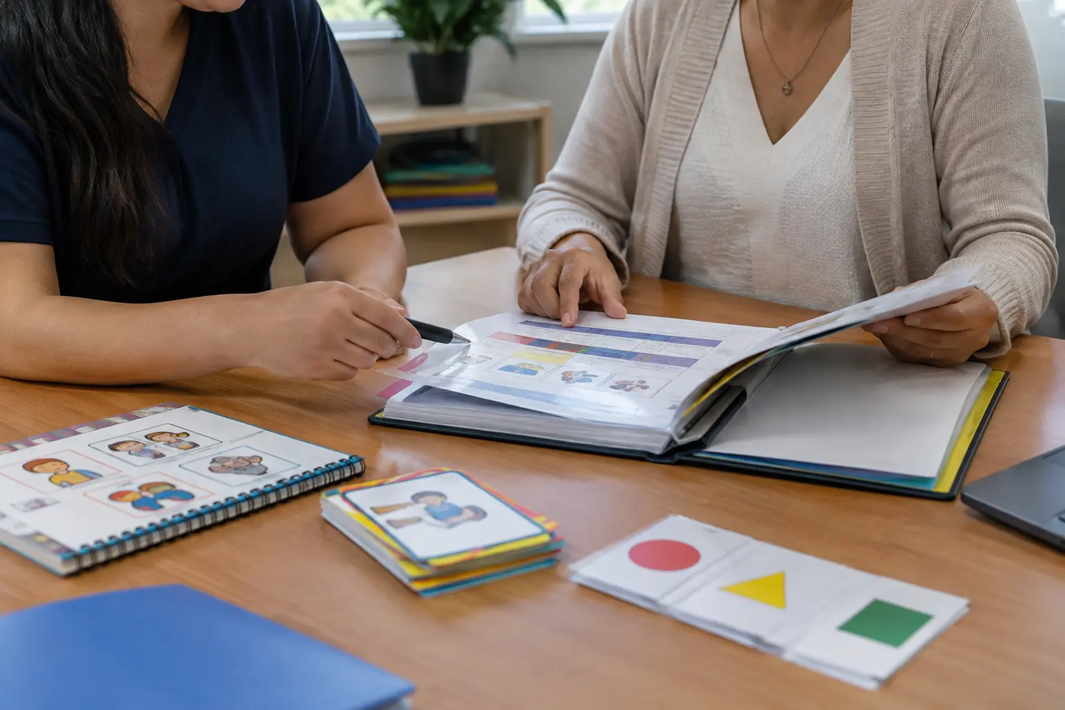 Docente y coordinadora de inclusión revisando un plan individual de ajustes razonables