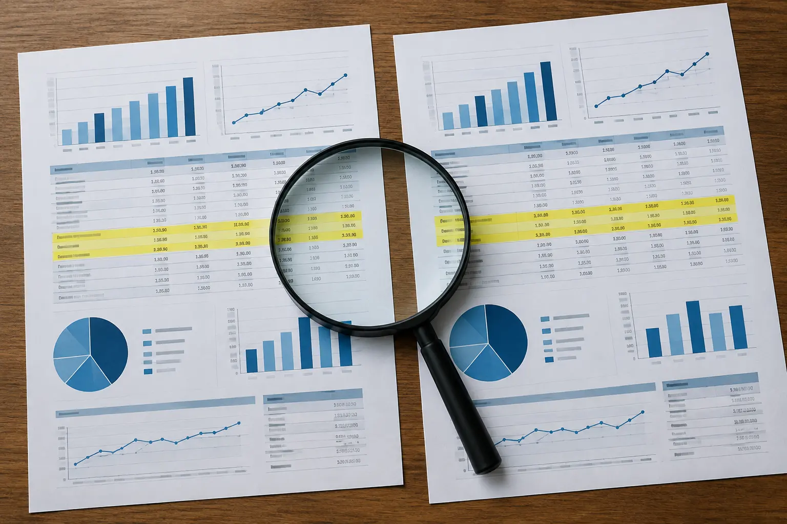 Comparación entre dos documentos de análisis financiero con secciones resaltadas para detectar similitud